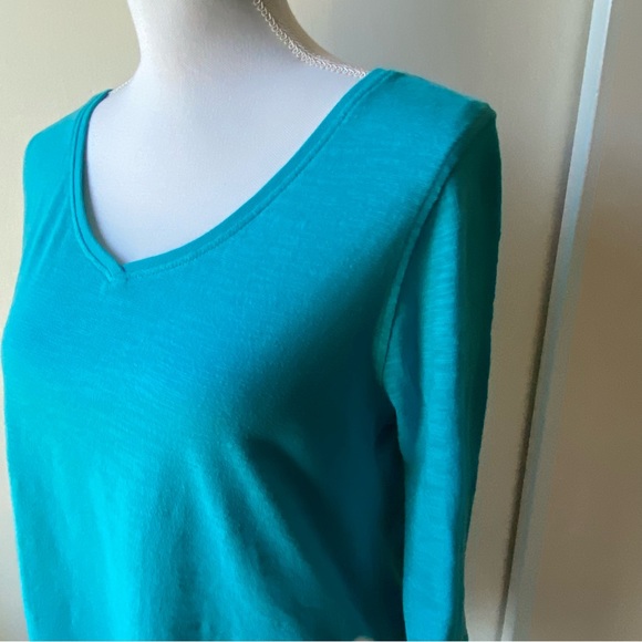 Woolrich Shirt Small Turquoise Split Open Back Yoga Hiking 100% Cotton Women’s - Picture 4 of 15